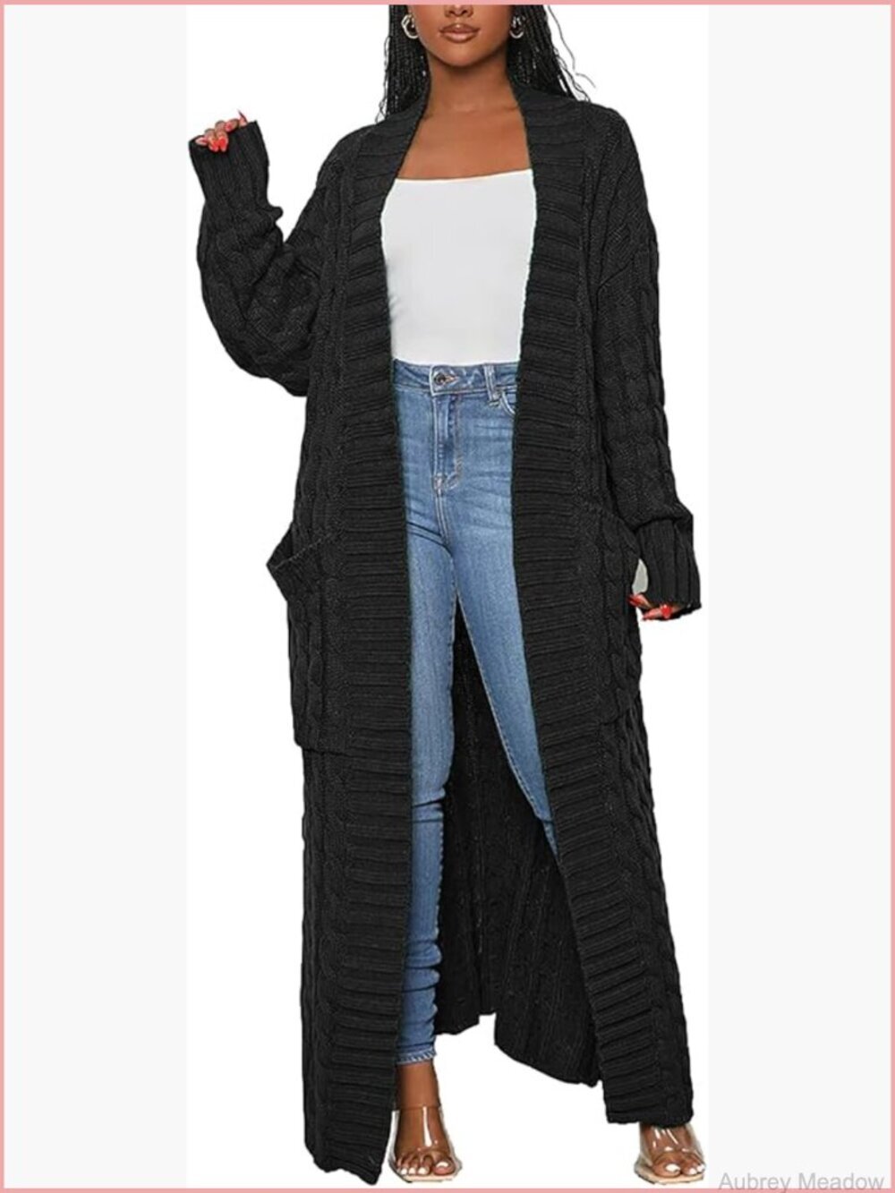 Women's Long Sleeve Open Front Knit Long Cardigan Maxi Sweater Coat with Pockets